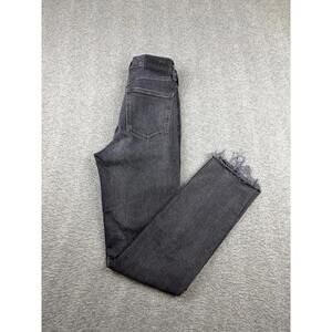 GAP Jeans Womens 27 Black High Rise Straight Leg Distressed Frayed Raw Hem Denim